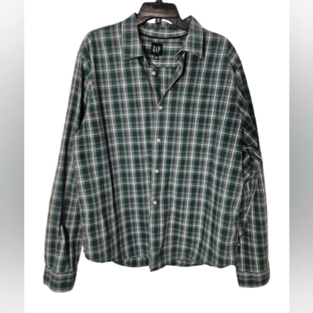 GAP Men's Casual Green Checkered Plaid Shirt Size XXL